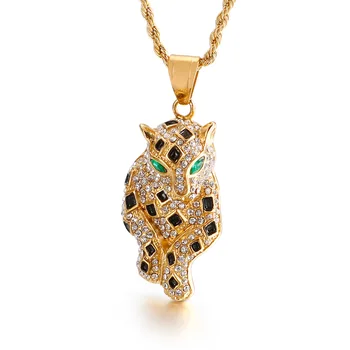 Stainless Steel Cheetah Pendant Necklace with Red Green Cubic Zircon Eyes Men's Punk Gold Color Fashion Jewelry
Stainless Steel Cheetah Pendant Necklace with Red Green Cubic Zircon Eyes Men's Punk Gold Color Fashion Jewelry