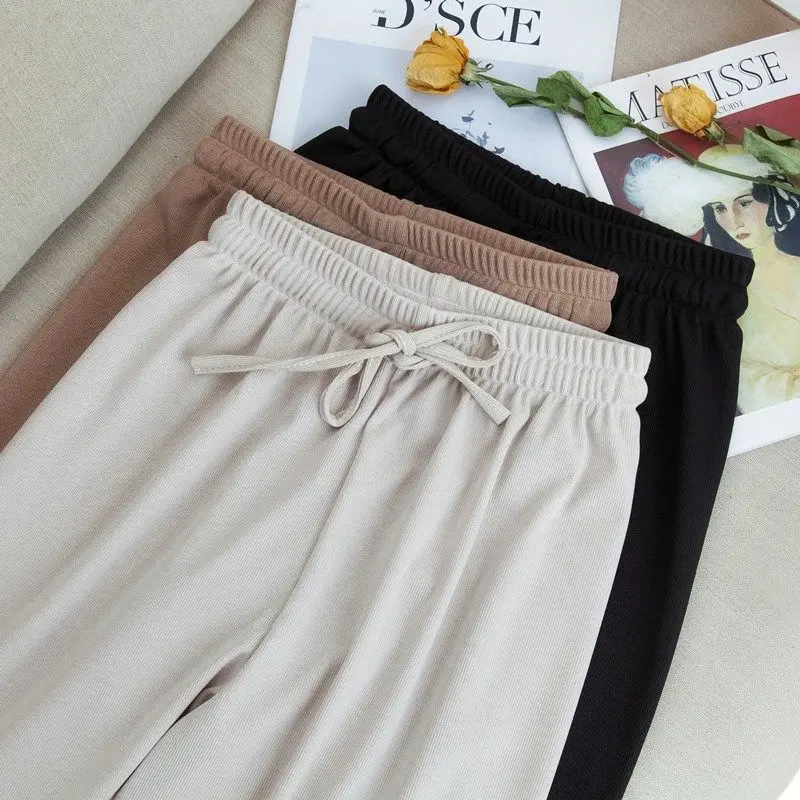 

Sports Pants Ladies Polyester Fiber Summer Wide-leg Pants, High Waist Drape, Loose Nine-point Straight-leg Pants, Thin Section