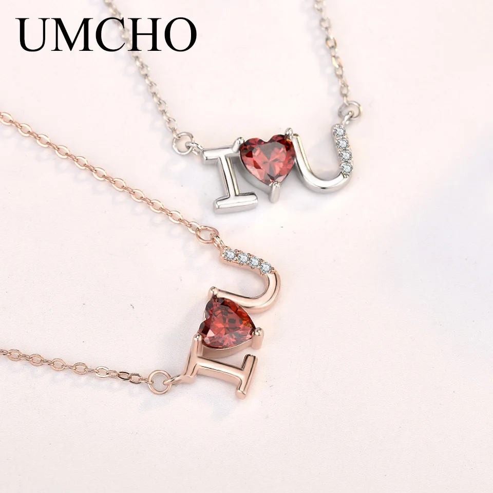 

UMCHO I Love U Heart Real 925 Sterling Silver Chain Necklace Anniversary Wedding For Wife Women Girl Friend Gifts Fine Jewelry
