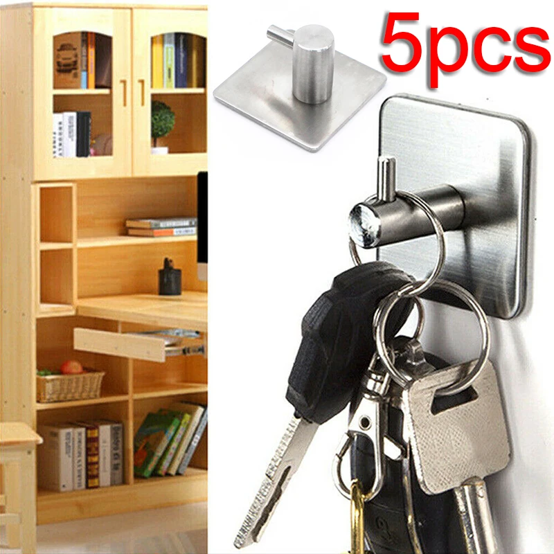 5pcs 304 Stainless Steel Adhesive Hook Hanger Wall Mount For Towel Hat Coat Durable And Good Quality Hooks To The Bathroom