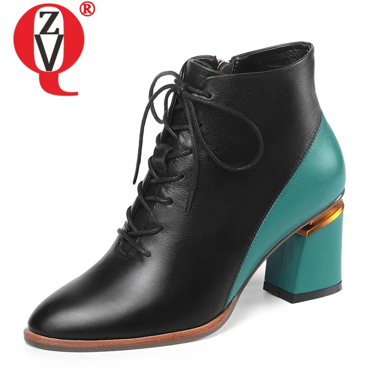 ZVQ Office Leather women's Shoes 33-43 Size Winter Green Red High Heels Ankle Boots Fashion Zipper Woman Booties Drop Shipping | Обувь