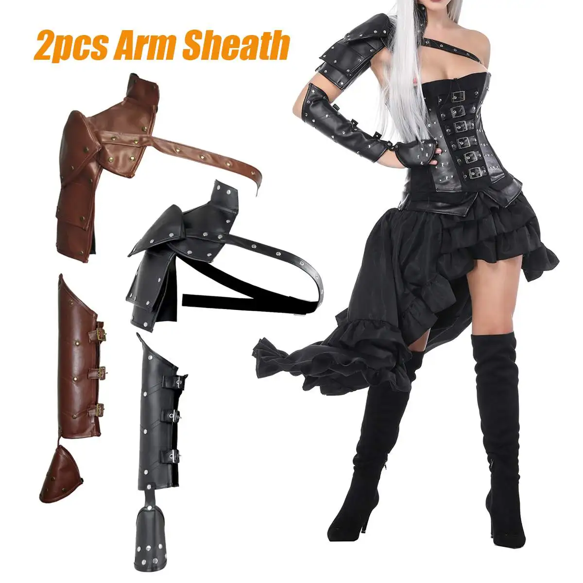 2PCS Gothic Steampunk Arm Sheath PU Adjustable Metal Rivets Shoulder Armors with Arm Strap Set Cosplay Costume Accessories
2PCS Gothic Steampunk Arm Sheath PU Adjustable Metal Rivets Shoulder Armors with Arm Strap Set Cosplay Costume Accessories