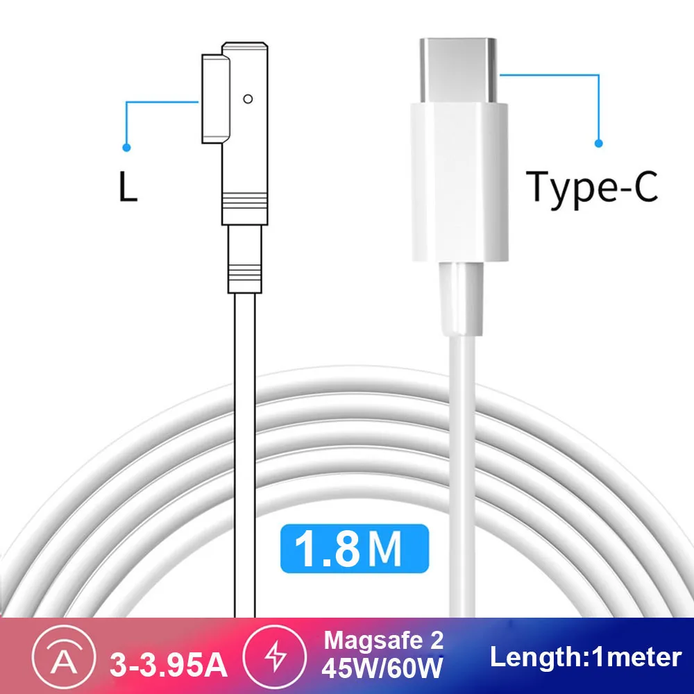 

Magnetic USB-C Type To MagSafe 2 L-tip Cable Cord For 2012-Now Apple Macbook Retina Pro Air 45W 60W 85W Charger Power Adapter