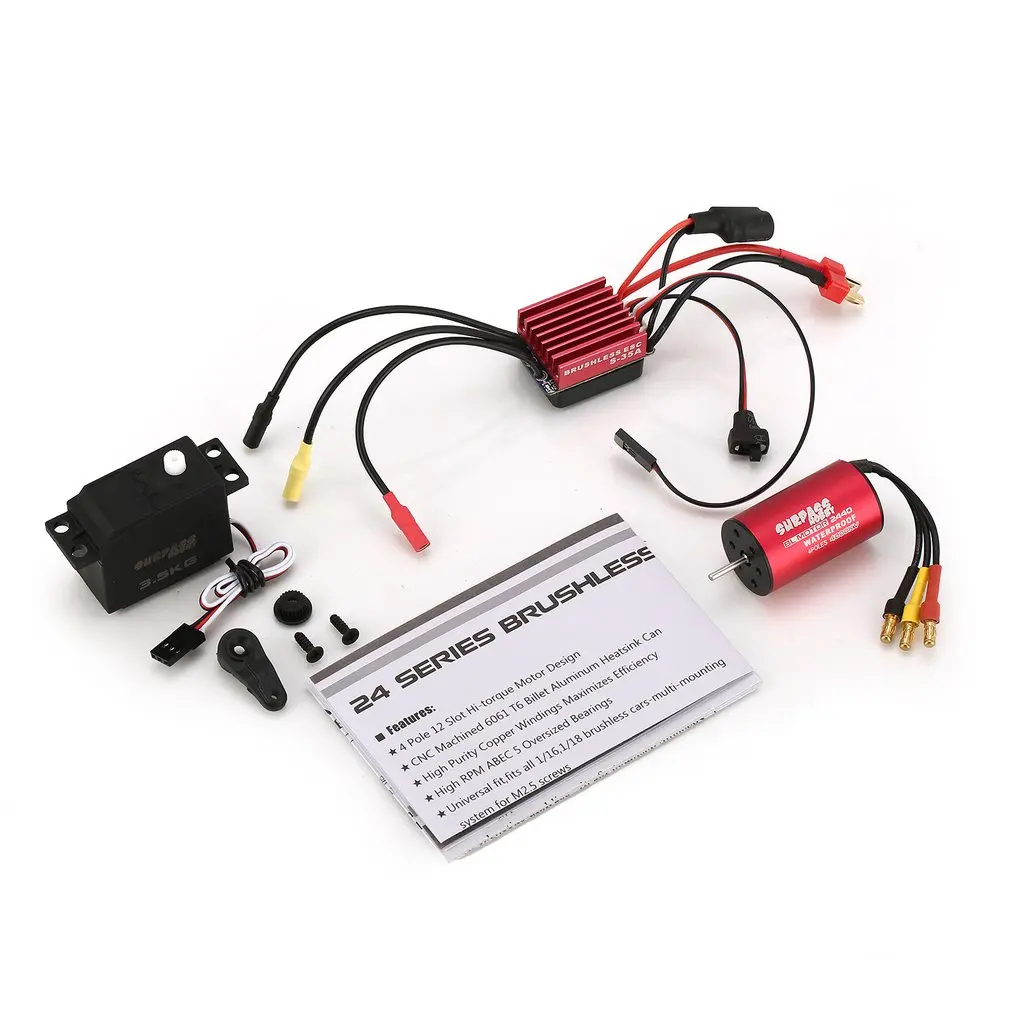 SURPASSHOBBY S2440 4000KV Brushless Motor S-35A ESC with 3.5kg Servo Brushless Combo Set for 1/16 1/18 RC Car Truck Model
SURPASSHOBBY S2440 4000KV Brushless Motor S-35A ESC with 3.5kg Servo Brushless Combo Set for 1/16 1/18 RC Car Truck Model
