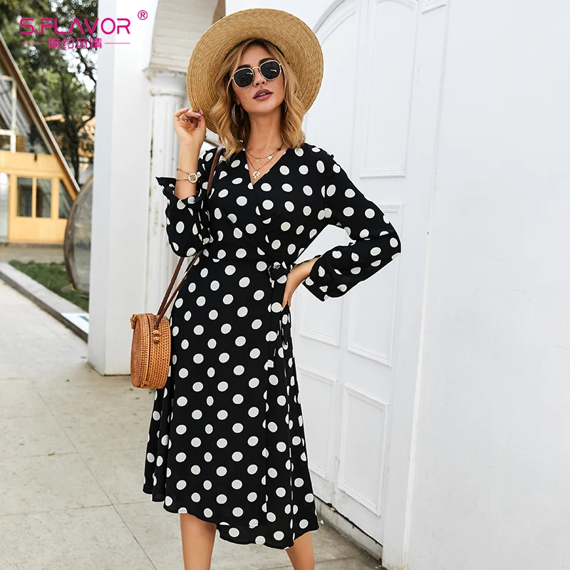 S.FLAVOR Vintage Dot printing Long Dress Elegant V-neck Long Sleeve Comfortable Tea break Dress Autumn Winter Casual Dress
S.FLAVOR Vintage Dot printing Long Dress Elegant V-neck Long Sleeve Comfortable Tea break Dress Autumn Winter Casual Dress