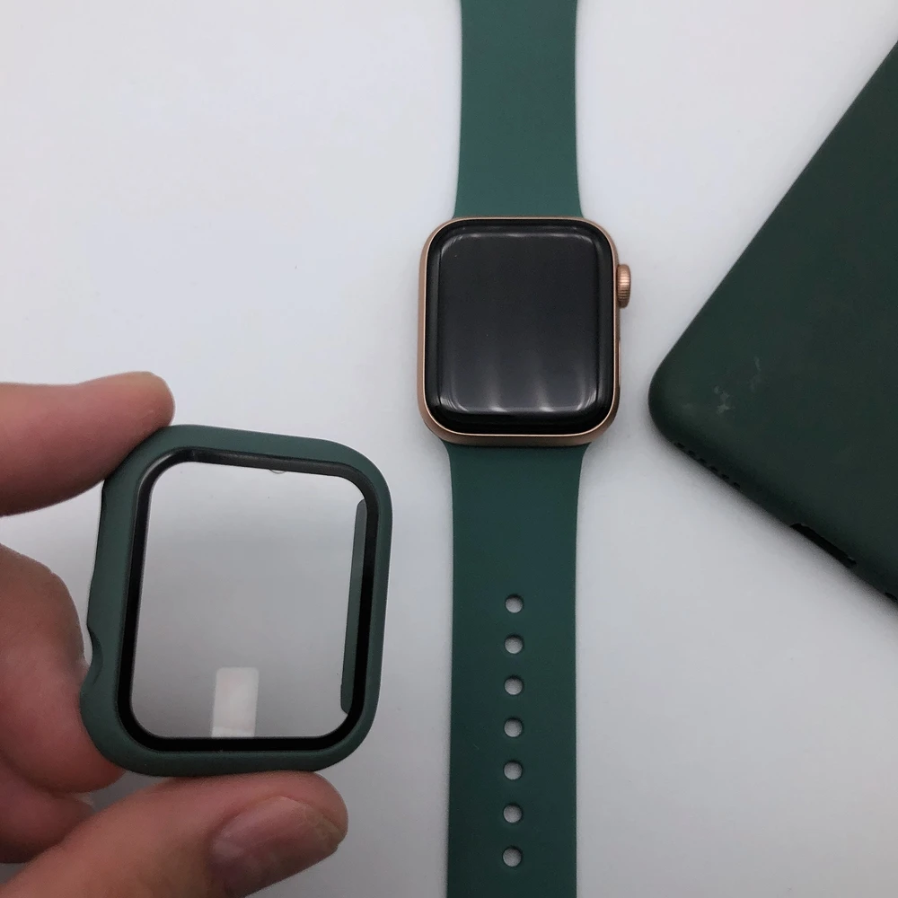 Красивый чехол + закаленное стекло для apple watch series 5 4 3 2 1 ремешок 38 мм 42 40 44