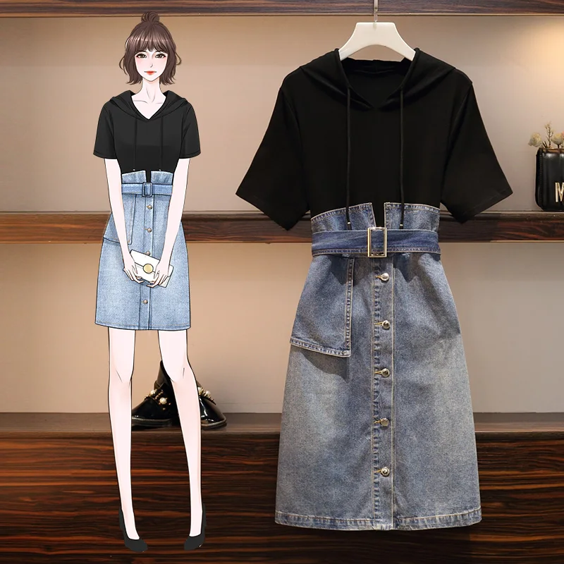 2020 Summern Denim Patchwork Sashes Mini Dresses 5XL Plus Size Elegant Hooded FakeTwo Loose Dress Party Short Sleeve Vestidos
2020 Summern Denim Patchwork Sashes Mini Dresses 5XL Plus Size Elegant Hooded FakeTwo Loose Dress Party Short Sleeve Vestidos