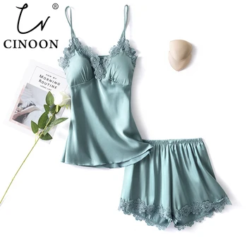 CINOON Summer Women's Silk Sleepwear Sexy Lingerie Set Female Lace Sling Pajama Set Cute Cami Top and Shorts Soft Homewear
CINOON Summer Women's Silk Sleepwear Sexy Lingerie Set Female Lace Sling Pajama Set Cute Cami Top and Shorts Soft Homewear