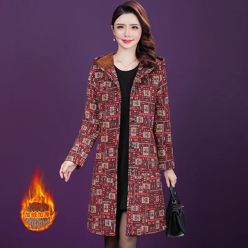 Winter Style Ethnic-Style WOMEN'S Dress Large Size Mid-length Cotton Linen Hooded Brushed And Thick Printed Warm Cotton Coat Tre 
Winter Style Ethnic-Style WOMEN'S Dress Large Size Mid-length Cotton Linen Hooded Brushed And Thick Printed Warm Cotton Coat Tre