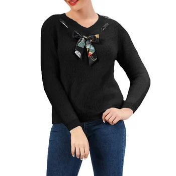 Female V-neck Long Sleeve Autumn Winter Sweater Womens Pullovers 2020 New Slim Knitted Sweater Fashion Bow Sweaters Jumper
Female V-neck Long Sleeve Autumn Winter Sweater Womens Pullovers 2020 New Slim Knitted Sweater Fashion Bow Sweaters Jumper