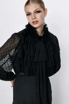 2020 Spring Summer New Ruffled Polka Dot Tulle black zaraing women Blouse shirt sheining vadiming female shirt top A9614
2020 Spring Summer New Ruffled Polka Dot Tulle black zaraing women Blouse shirt sheining vadiming female shirt top A9614