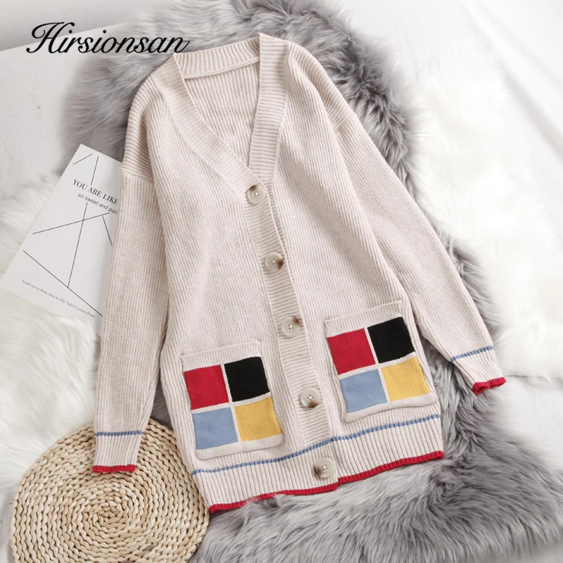 Hirsionsan Splice Sweater Women V-neck Knitted Cardigan Thicken Pocket Button Autumn Winter Stretch Casual Warm Soft Female Tops
Hirsionsan Splice Sweater Women V-neck Knitted Cardigan Thicken Pocket Button Autumn Winter Stretch Casual Warm Soft Female Tops