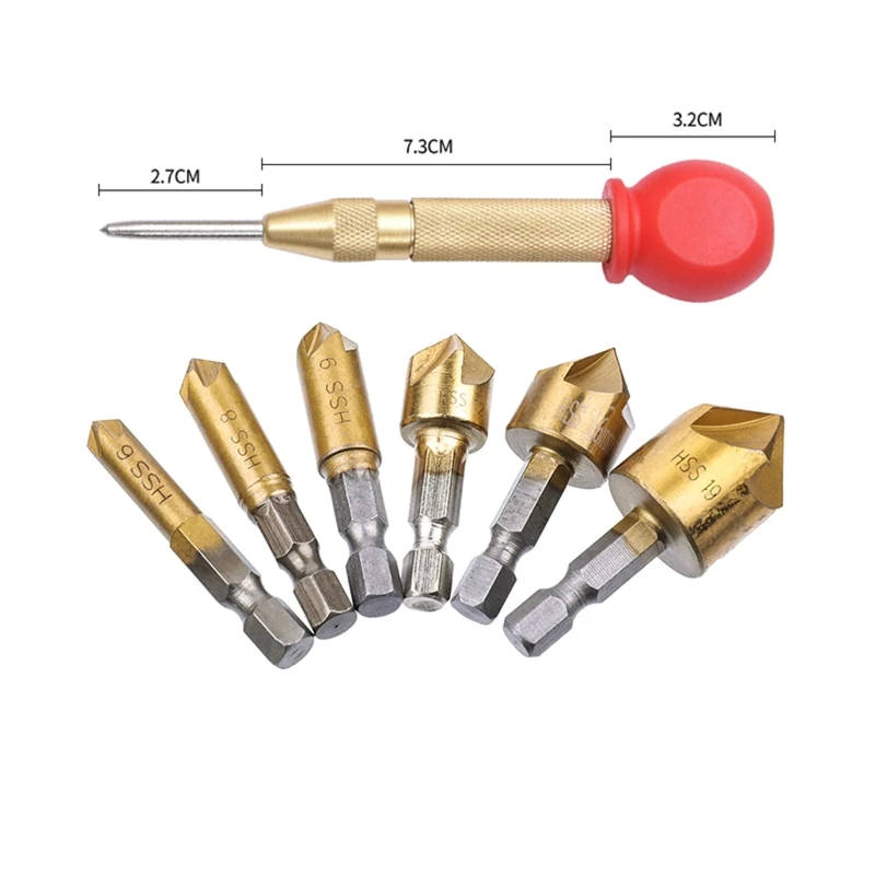 6pcs 1/4\" Hex Shank 5 Flutes HSS Countersink Chamfer Drill Bit Center Hole Punch
6pcs 1/4\" Hex Shank 5 Flutes HSS Countersink Chamfer Drill Bit Center Hole Punch