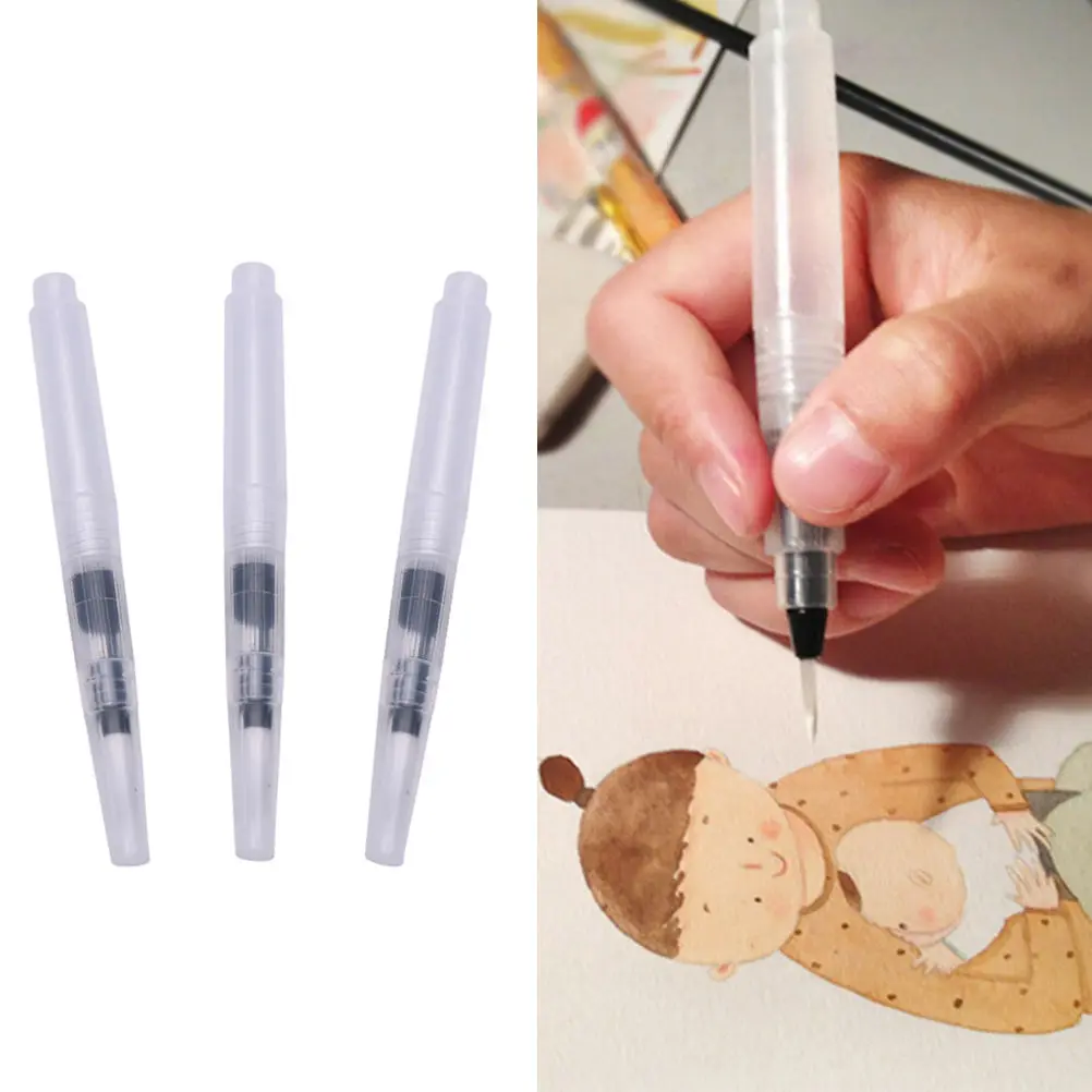 

3PCS 12cm Multi Function Refillable Water Brush Ink Pen for Water Color Calligraphy Painting Illustration Pen Office Stationery