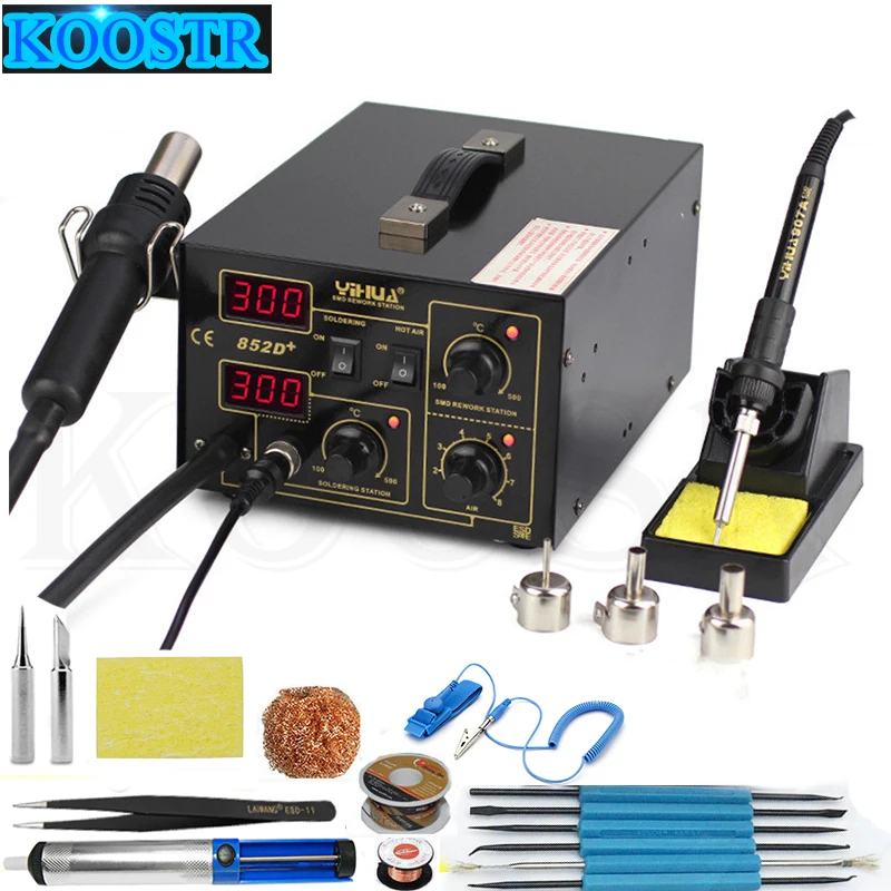 SMD Rework Station Pump Type Hot Air Gun Digital Soldering Iron YIHUA 852D+ 2 in1 SMD Hot Air Rework Solder Station
SMD Rework Station Pump Type Hot Air Gun Digital Soldering Iron YIHUA 852D+ 2 in1 SMD Hot Air Rework Solder Station