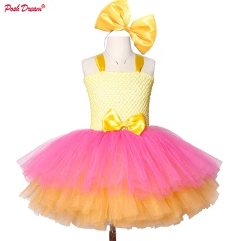 

POSH DREAM Candy Colors Children Party Tutu Dresses with Bow Orange Yellow Easter Theme Kids Birthday Party Clothes Baby Dresses