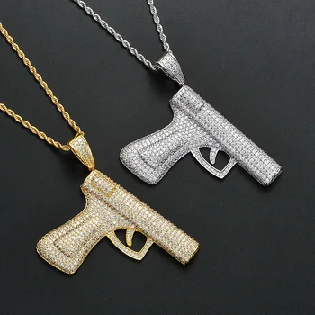 

Hip Hop Claw Setting AAA CZ Stone Bling Ice Out CS GO CSGO Big Automatic Pistol Gun Pendants Necklace for Men Rapper Jewelry