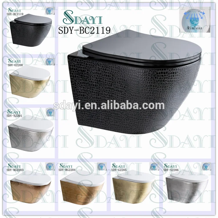 golden bathroom wc toilet bowl gold color wall hung toilet