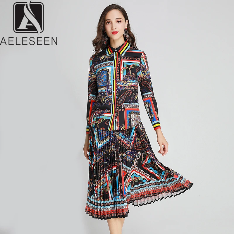 AELESEEN Office Lady Vintage Print Suits Women 2019 Autumn New Elegant Lantern Sleeve Blouse + Luxury Pleated Mid-Calf Skirt Set
AELESEEN Office Lady Vintage Print Suits Women 2019 Autumn New Elegant Lantern Sleeve Blouse + Luxury Pleated Mid-Calf Skirt Set