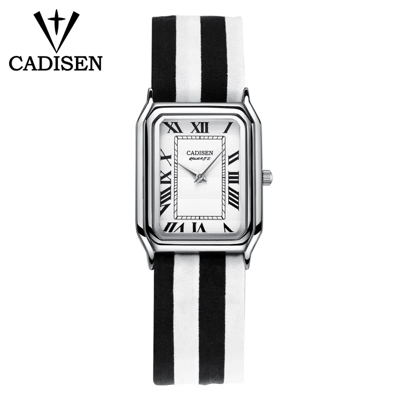 

CADISEN Women Watches Super Slim Stripes Fabric Square cartier top Brand Luxury Casual Clock Ladies Wrist Watch Relogio Feminino