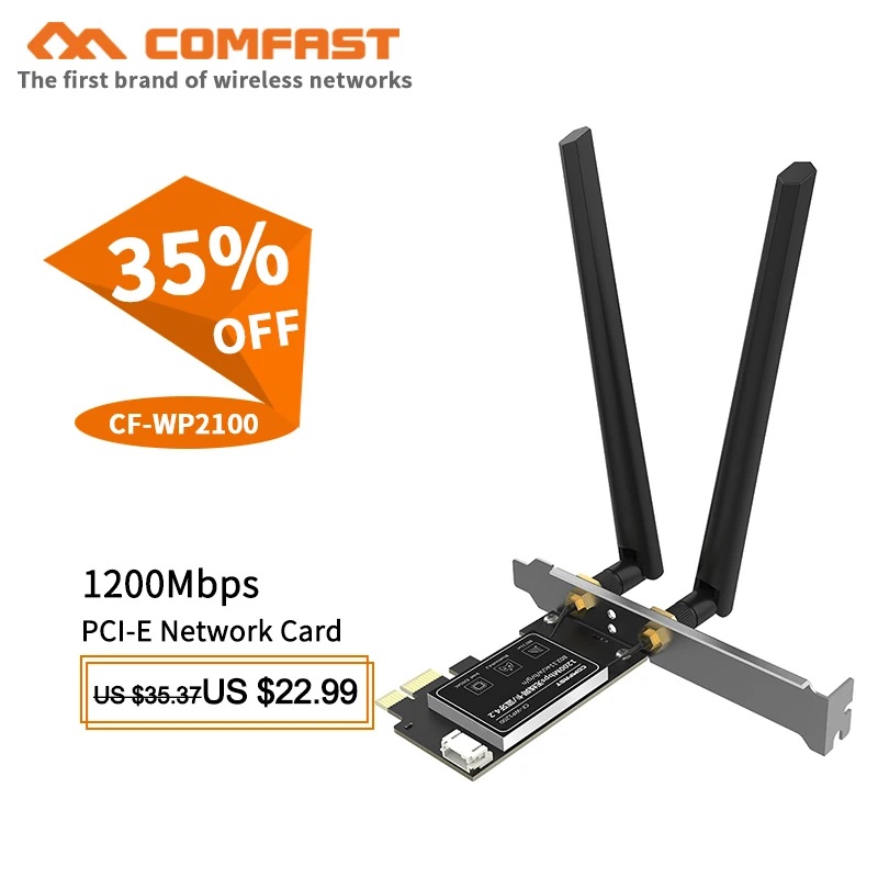 

Comfast Dual Band Wireless-AC Intel 8265AC PCI-E Network card WI-FI 802.11ac+Bluetooth 4.2 Wireless wifi card model CF-WP1200