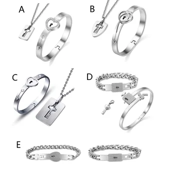 Titanium Steel Heart Lock Key Jewelry Set Bracelet Necklace Lover Couple Jewelry 
Titanium Steel Heart Lock Key Jewelry Set Bracelet Necklace Lover Couple Jewelry