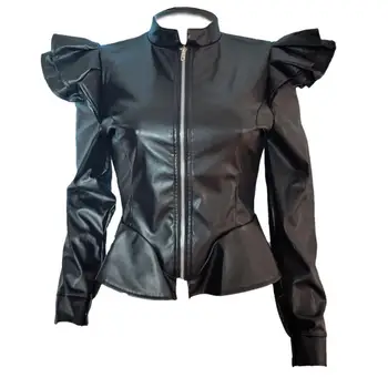 Women New Ruffles Shoulder Faux Leather Jackets Fashion Lady Zipper Black Slim Pu Coats Short Fashion Ruffles Coats Tops
Women New Ruffles Shoulder Faux Leather Jackets Fashion Lady Zipper Black Slim Pu Coats Short Fashion Ruffles Coats Tops