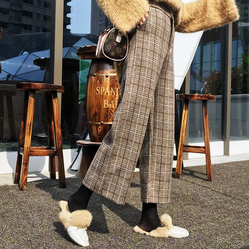 Pants Womens Woolen High-Waist Straight Cropped Ankle Length Pants Winter Wide-Leg Korean Plaid Casual
Pants Womens Woolen High-Waist Straight Cropped Ankle Length Pants Winter Wide-Leg Korean Plaid Casual