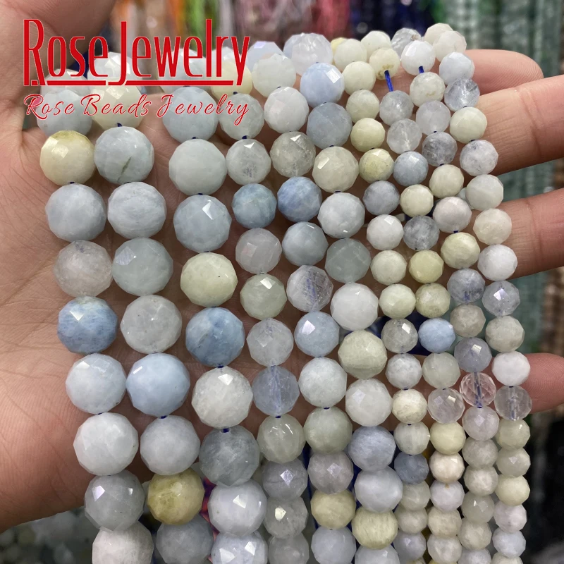 

Faceted Natural Aquamarines Stone Beads Loose Spacer Beads 15 Inches 6 8 10mm Pick Size For Jewelry Making Diy Bracelet Necklace