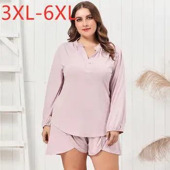 Ladies autumn winter plus size pajamas set for women large long sleeve pink T shirt and shorts home wear suit 3XL 4XL 5XL 6XL
Ladies autumn winter plus size pajamas set for women large long sleeve pink T shirt and shorts home wear suit 3XL 4XL 5XL 6XL