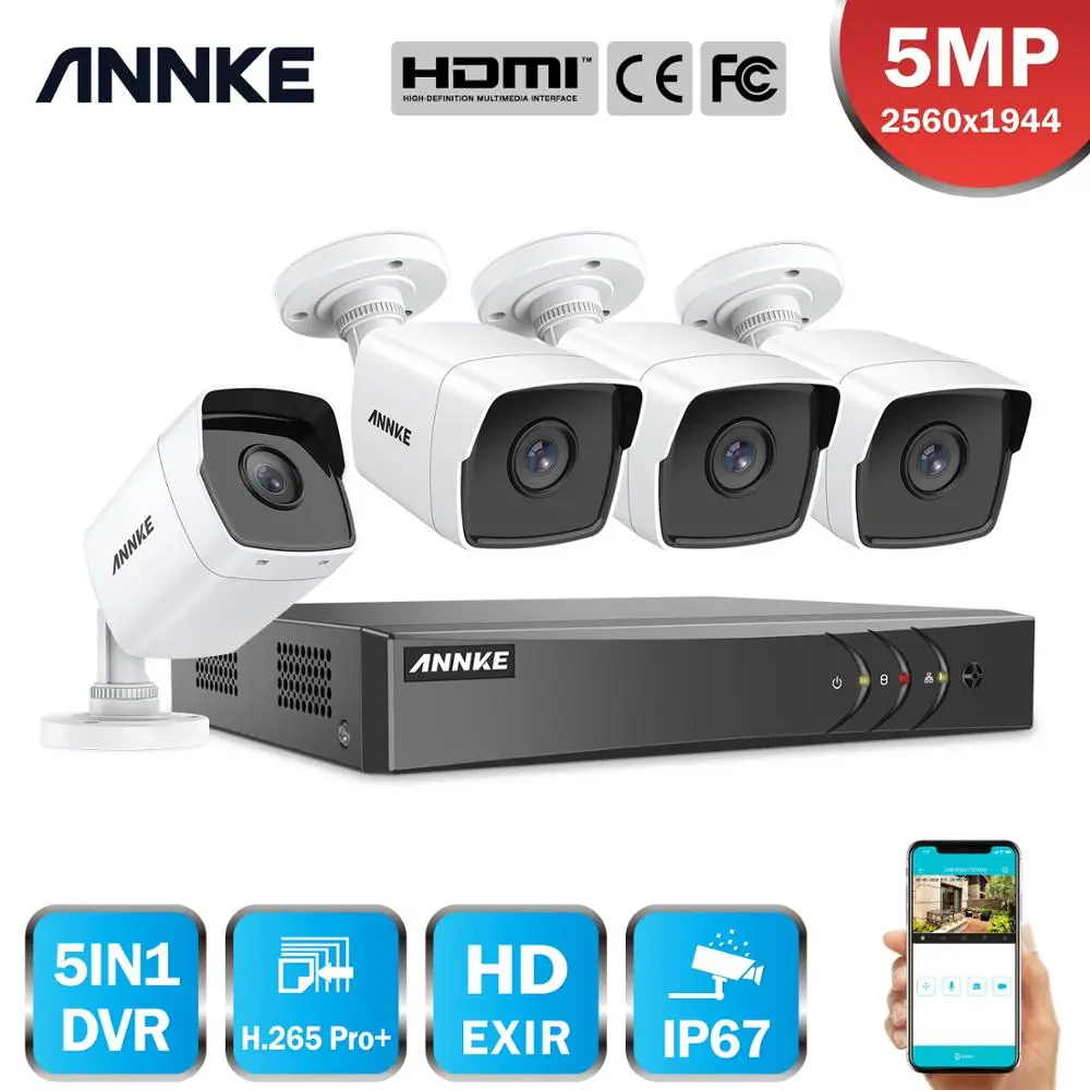 

ANNKE 4CH 5MP Lite HD Video Security System 5IN1 H.265+ DVR With 4X 5MP Bullet Outdoor Weatherproof Surveillance Camera CCTV Kit