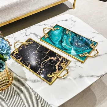 Nordic Light Luxury Marble Pattern Agate Pattern Rectangular Metal Frame with Handle Glass Tray Home Decoration Storage Supplies
Nordic Light Luxury Marble Pattern Agate Pattern Rectangular Metal Frame with Handle Glass Tray Home Decoration Storage Supplies