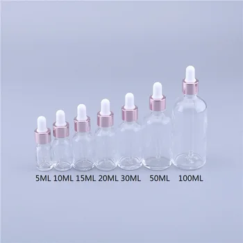 

200pcs Skin Care Packaging Essential Oil Glass Dropper Serum Bottles With Rose Lid for Liquor 5ML 10ML 15ML 20ML 30ML 50ML 100ML