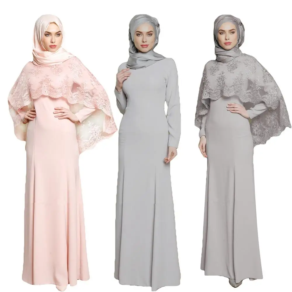 Элегантный 2 шт Абая для мусульманских женщин Платье макси с длинным рукавом +