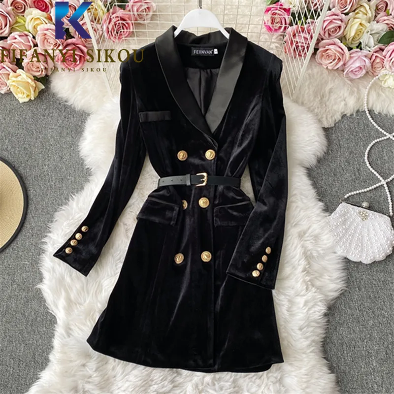Black Suit Dress Jacket Women Autumn Winter 2021 New Double Breasted V-Neck High Waist Velvet Dress Lady Elegant Party Dress
Black Suit Dress Jacket Women Autumn Winter 2021 New Double Breasted V-Neck High Waist Velvet Dress Lady Elegant Party Dress