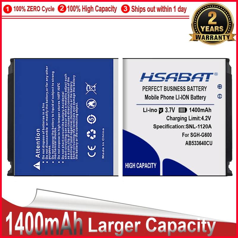 Фото HSABAT Battery for Samsung S3600 S3600C F330 F338 F490 G400 G600 J630 J638 C3110 G500 F469 F268 G608 S3600i 1400mAh AB533640CU | Мобильные