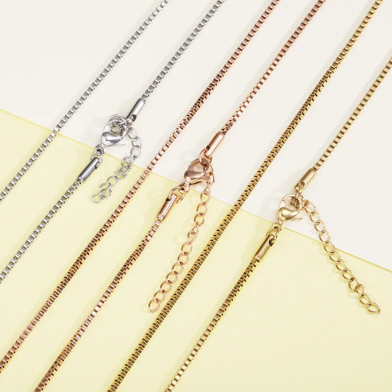 

1.5mm Stainless Steel Box Chain Necklace For Jewelry Making Rose Gold/Gold/Silver Color Metal Box Chain Choker Wholesale 10pcs