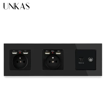 UNKAS Glass Panel Double French Standard Socket with 4 USB Charging Port + RJ11 Telephone Connector + TV Connector
UNKAS Glass Panel Double French Standard Socket with 4 USB Charging Port + RJ11 Telephone Connector + TV Connector