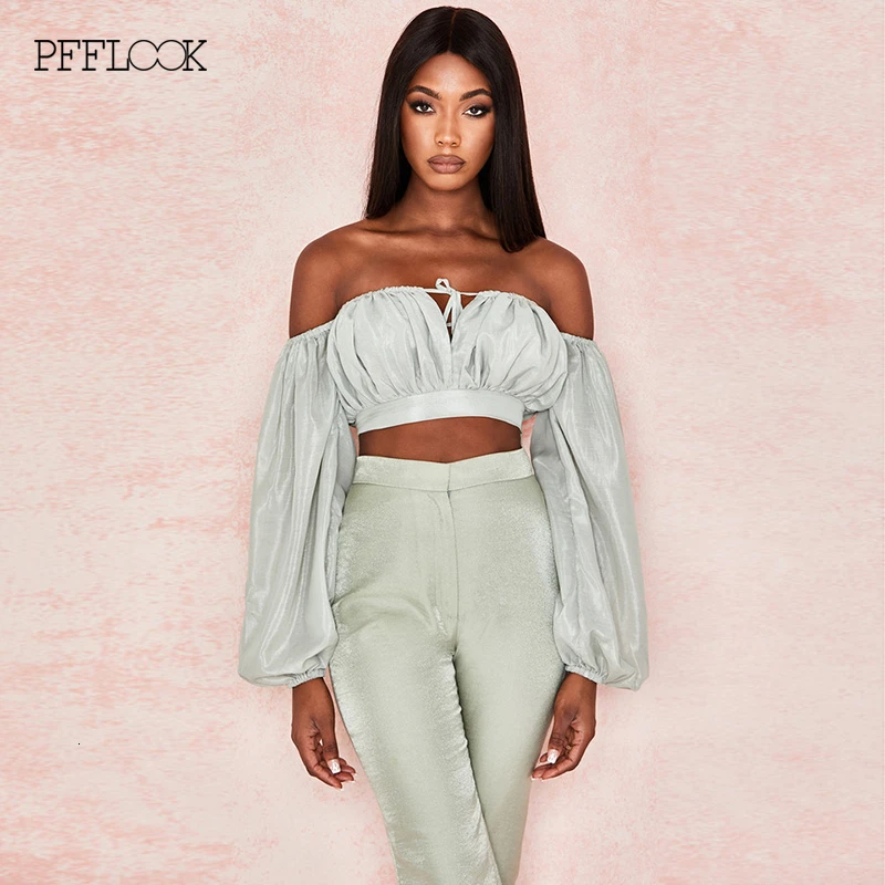 PFFLOOK Autumn Women Elegant Two Piece Set Strapless Lace Up Sexy Long Sleeve Off Shoulder Crop Top 2 Trousers Piece Set Suit
PFFLOOK Autumn Women Elegant Two Piece Set Strapless Lace Up Sexy Long Sleeve Off Shoulder Crop Top 2 Trousers Piece Set Suit