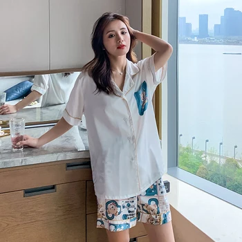 2020 Summer New Female Nightwear 2PCS Shirt&Pants Silky Satin Intimate Lingerie Pajamas Home Clothes Casual Bathrobe Gown
2020 Summer New Female Nightwear 2PCS Shirt&Pants Silky Satin Intimate Lingerie Pajamas Home Clothes Casual Bathrobe Gown