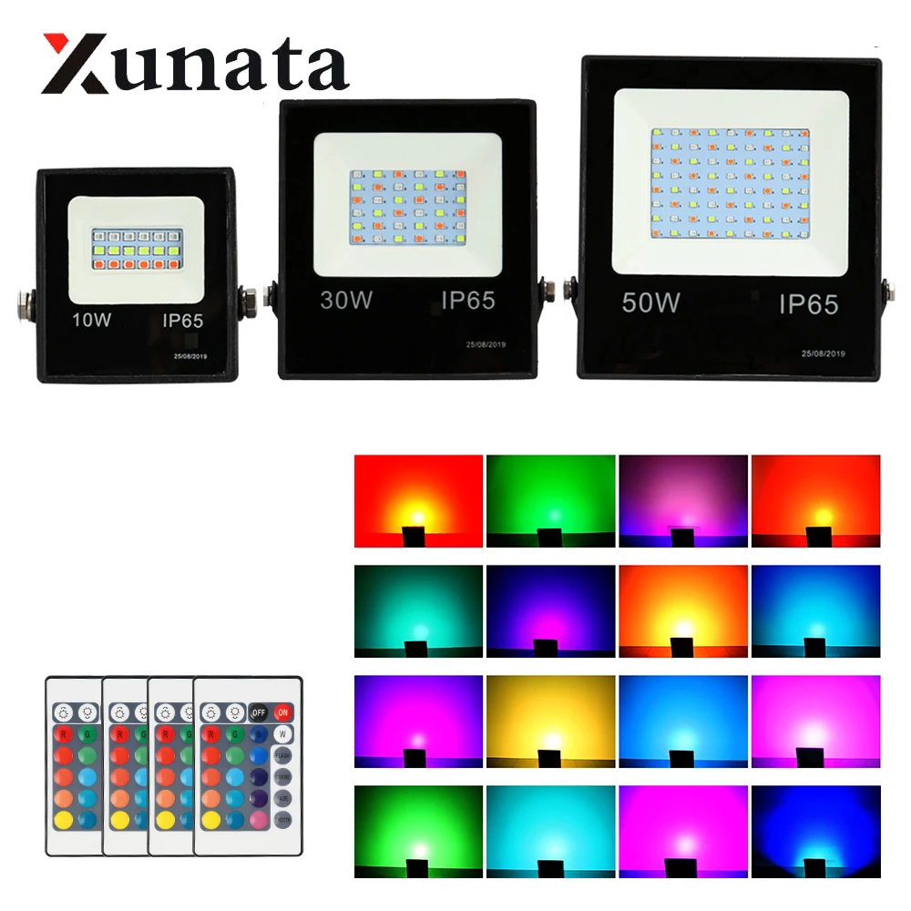 10W 30W 50W RGB LED Floodlight Spotlight Garden Security light Waterproof AC 220V Reflector Projector Lamp With Remote Control | Лампы и