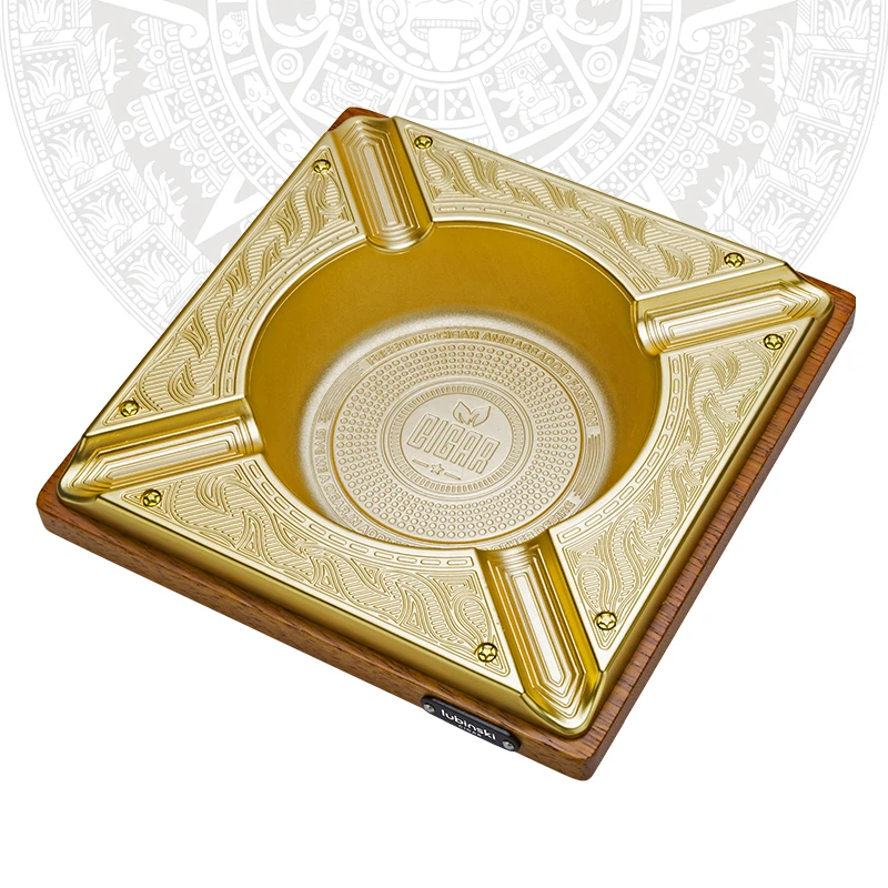 

LUBINSKI NEW Luxury Gold Wooden Cigar Ashtray Hold 4 Cigars Decorative With Gift Box Office Living Room Square Ashtrays CA-053