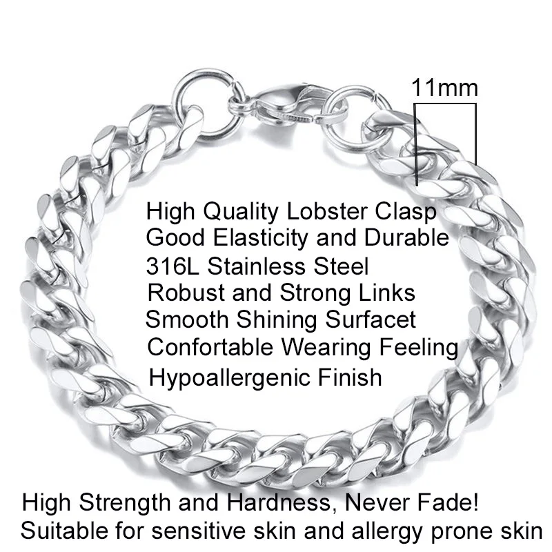 5mm 7mm 9mm Stainless Steel Silver High Polish ID Plate Curb Chain Bracelet
