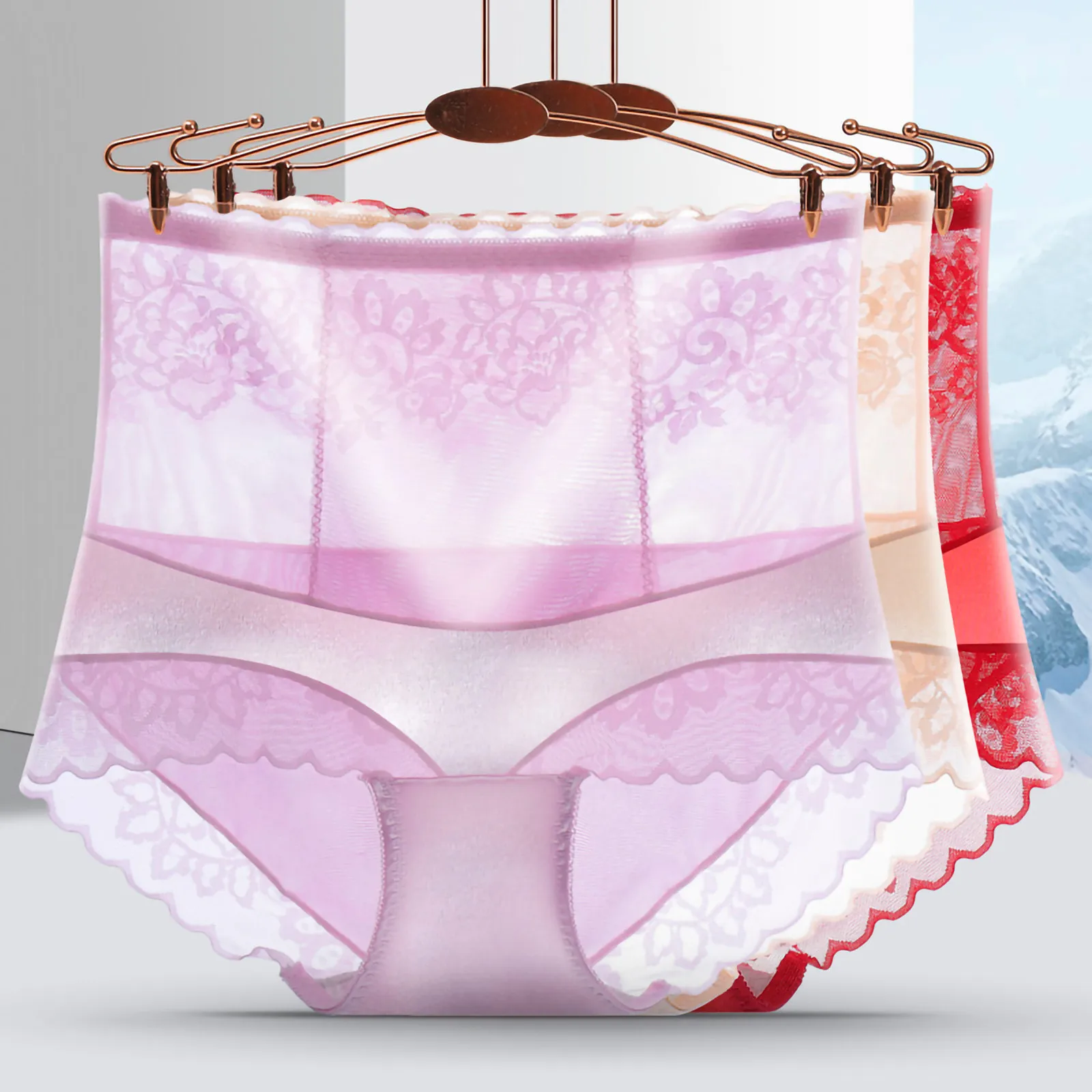 Fashion (A)High Waist Lace Panties Sexy Sheer Mesh Underwear For Women