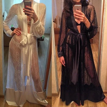 Women Sexy Satin Lace Robe Sleepwear Nightwear See Through Long Robe Lace Up Kimono Gown Bathrobe Sleep Nightdress Femme Hot
Women Sexy Satin Lace Robe Sleepwear Nightwear See Through Long Robe Lace Up Kimono Gown Bathrobe Sleep Nightdress Femme Hot