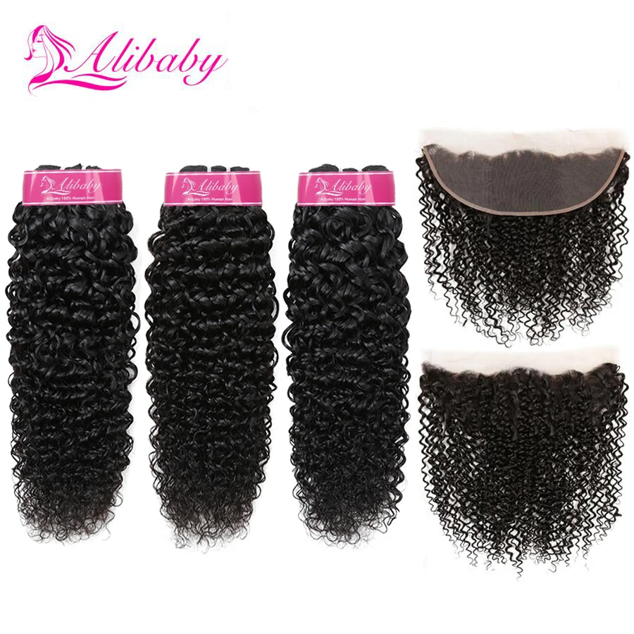 

Alibaby Jerry Curl Human Hair Peruvian Bundles With Frontal Wet And Wavy Human Hair Remy Curly Bundles With Lace Frontal Closure