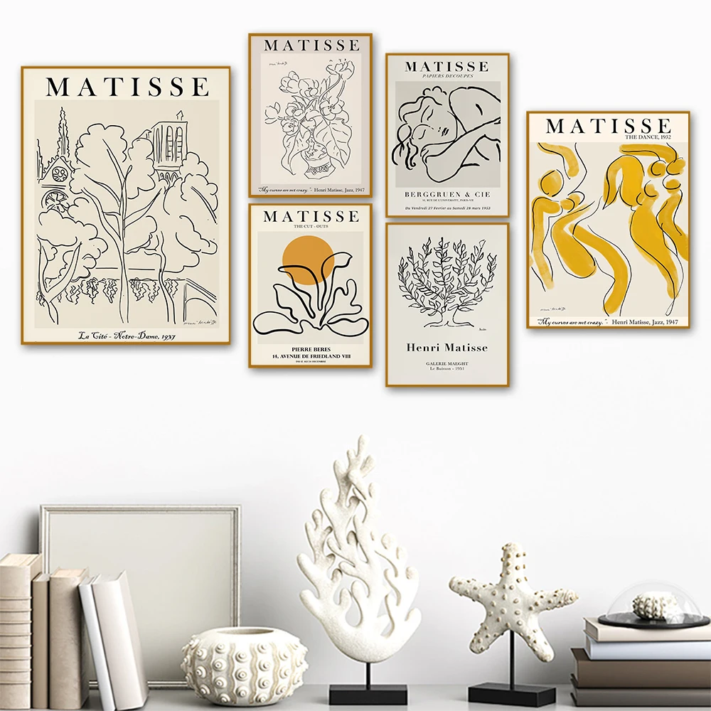 

Retro Matisse Posters And Print Abstract Line Body Dance Wall Art Canvas Painting Plants Leaves Pictures Livingroom Nordic Decor