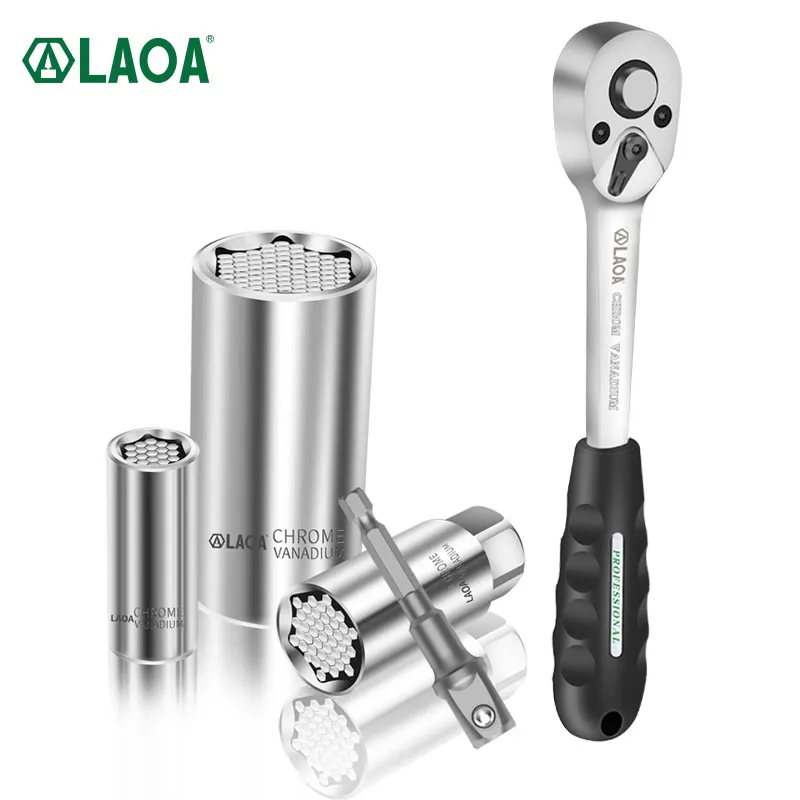 

LAOA CR-V Universal Torque Wrench Set 6-21MM Socket Sleeve Power Drill Ratchet Bushing Spanner Key Magic Grip Multi Hand Tools