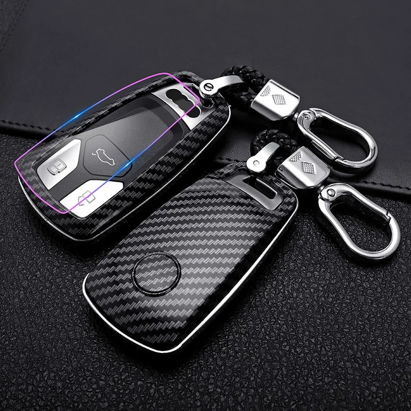 Фото Car Styling Carbon Fiber Cover Case For Audi A4 New A4L A5 A6L QT S5 S7 Q7 TTS Auto Protection Key Shell Accessories Keychain | Автомобили