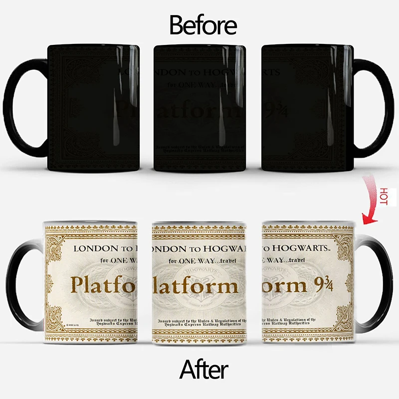 New 350ml Magic Mugs Hot Drink Cup Color Changing Mug Platform 9 and 3/4 Train Ticket Wine Tea Cup Creative Gifts
New 350ml Magic Mugs Hot Drink Cup Color Changing Mug Platform 9 and 3/4 Train Ticket Wine Tea Cup Creative Gifts